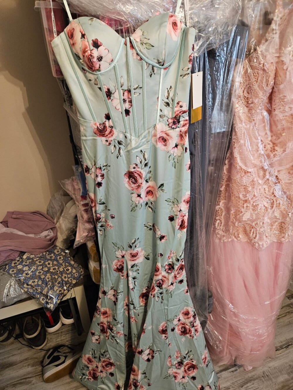 Portia & Scarlett PS26000 Mint Green Floral Corset Gown Size 2 NWT